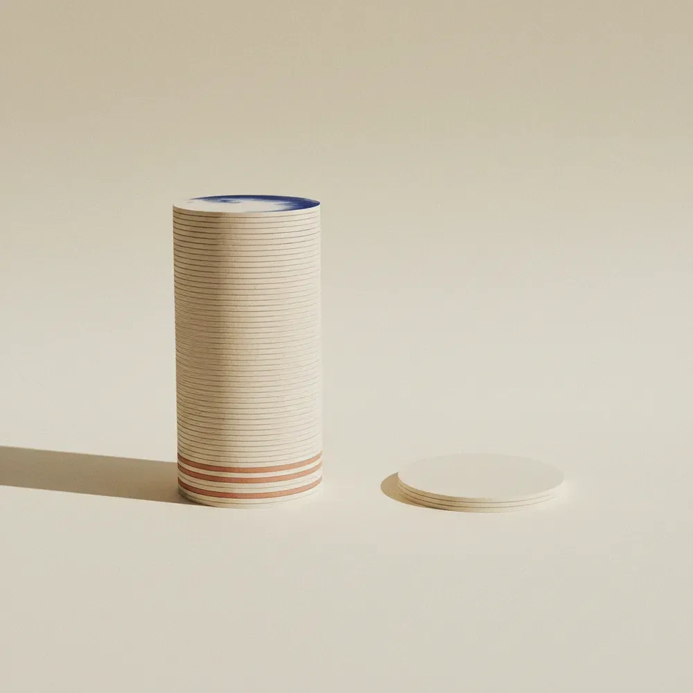 Two stacks of paper discs of very different heights
