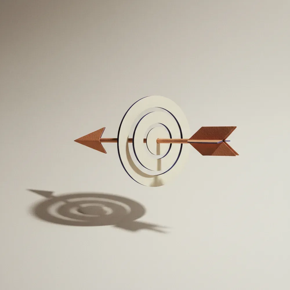 A paper arrow caught in flight through a target